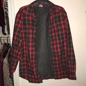 Flannel jacket with fur on the inside.